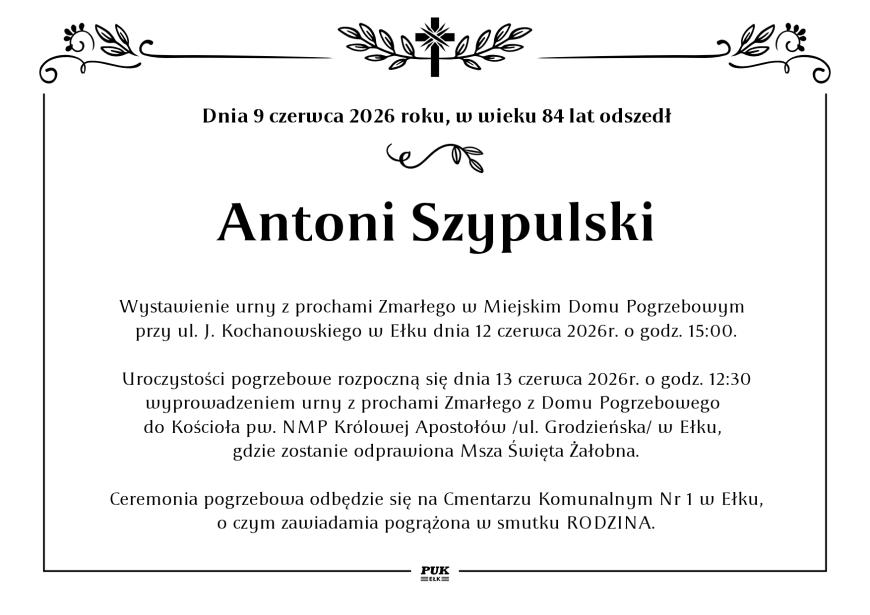 Antoni Szypulski - nekrolog